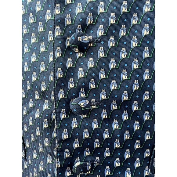 Hermes Mens Suit Vest Blue White 100% Silk Owls Novelty France US 38 Eur 48 - Picture 9 of 12